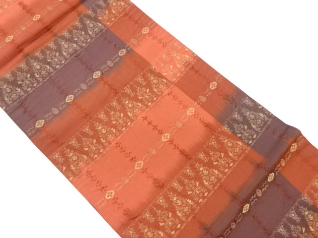 JAPANESE KIMONO / VINTAGE FUKURO OBI / WOVEN STRIPE & FLORAL PLANTS